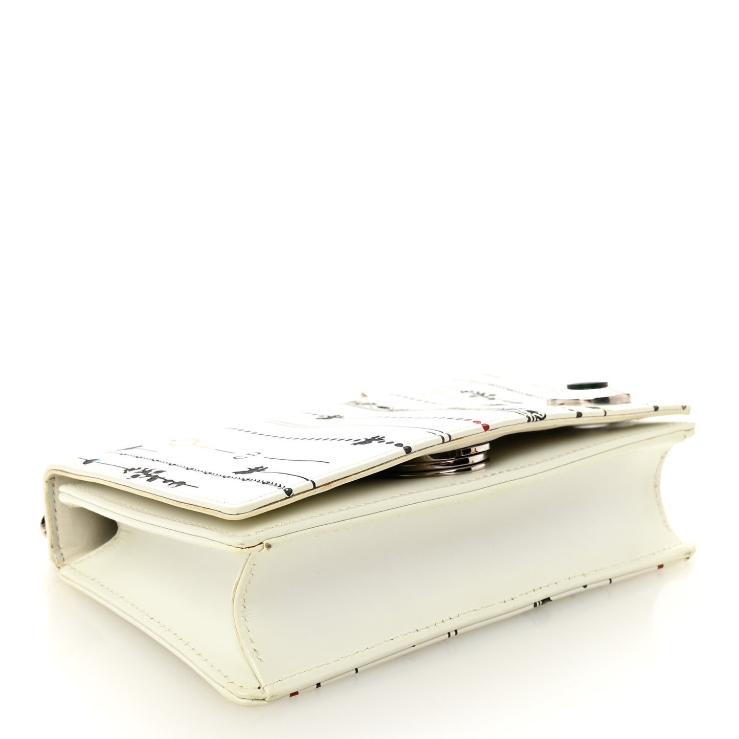 Calfskin Printed Mini Diorama Flap Bag White
