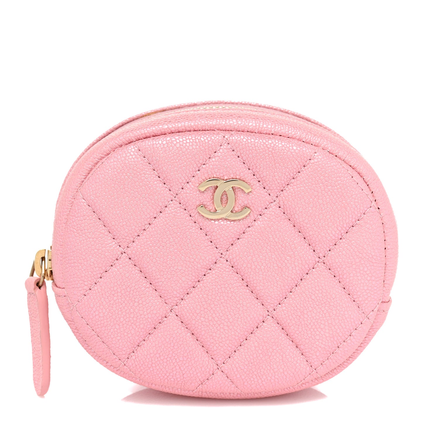 Iridescent Caviar Quilted Zip Around Classic Coin Purse Rose Pink