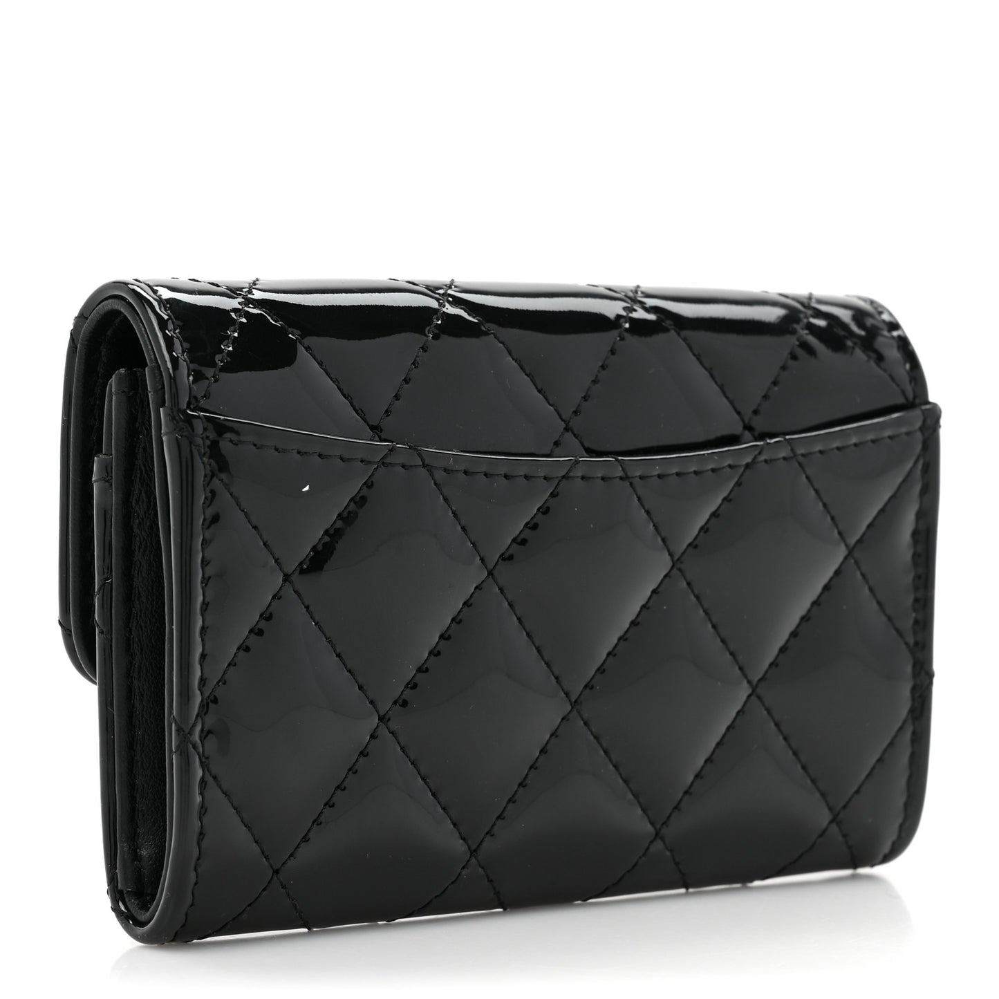 Patent Quilted Flap Card Holder Wallet Black