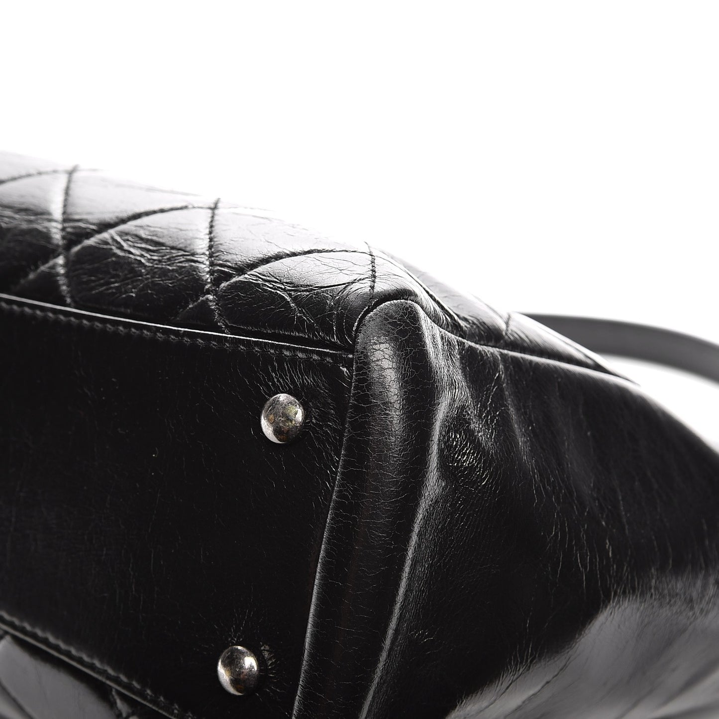 Glazed Calfskin Quilted Small Duo Color Tote Black