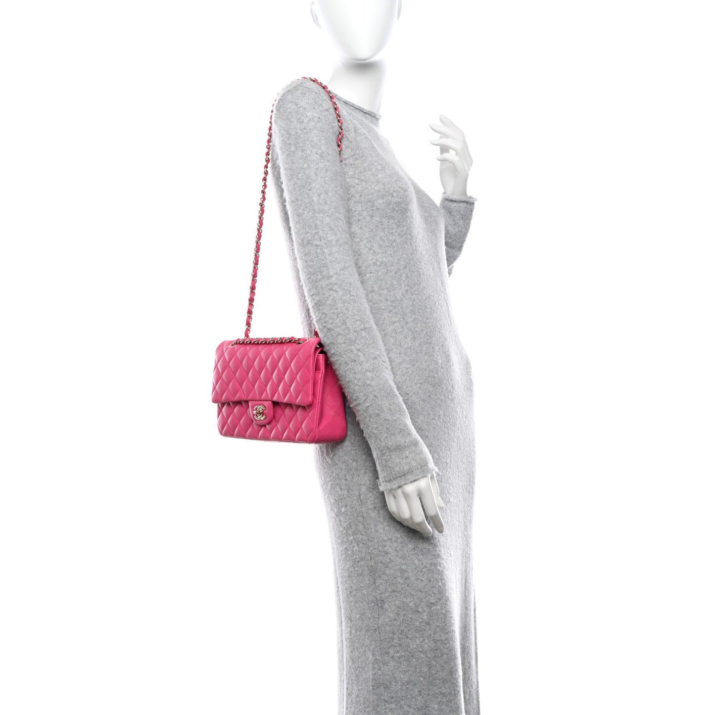Lambskin Quilted Medium Double Flap Fuchsia
