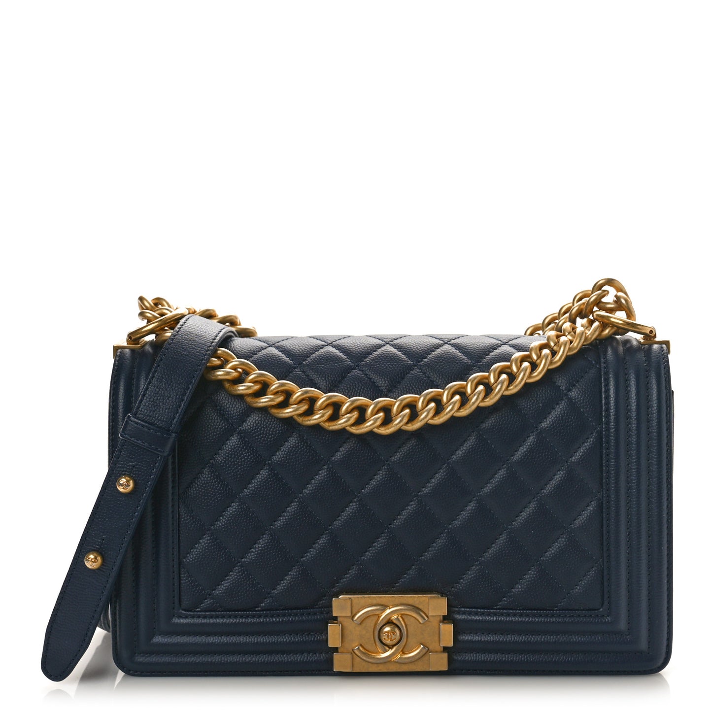Caviar Quilted Medium Boy Flap Dark Navy Blue
