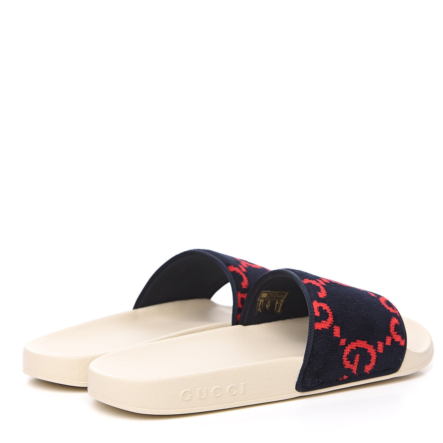 Gucci Terry Cloth GG Monogram Slide Sandals 38 Blue Red 4 of 7