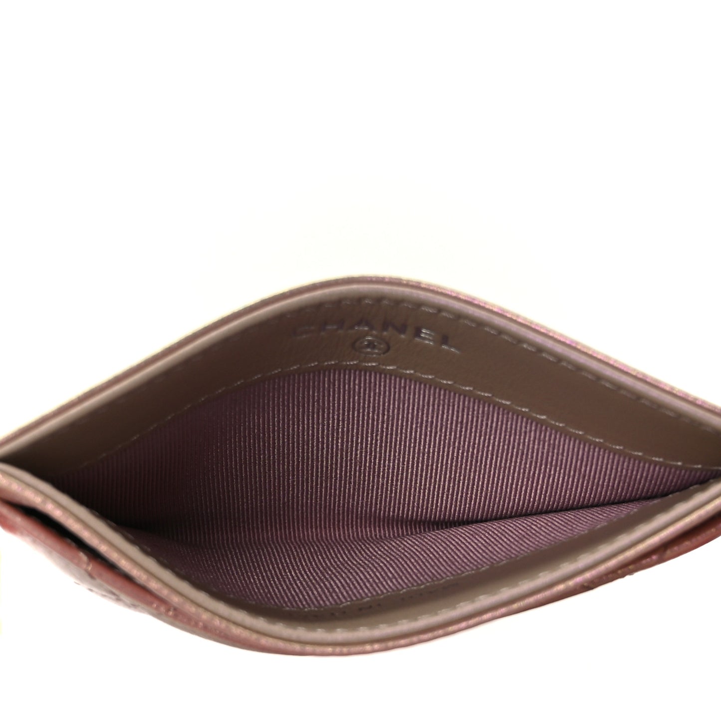 Iridescent Calfskin Quilted Card Holder Pink