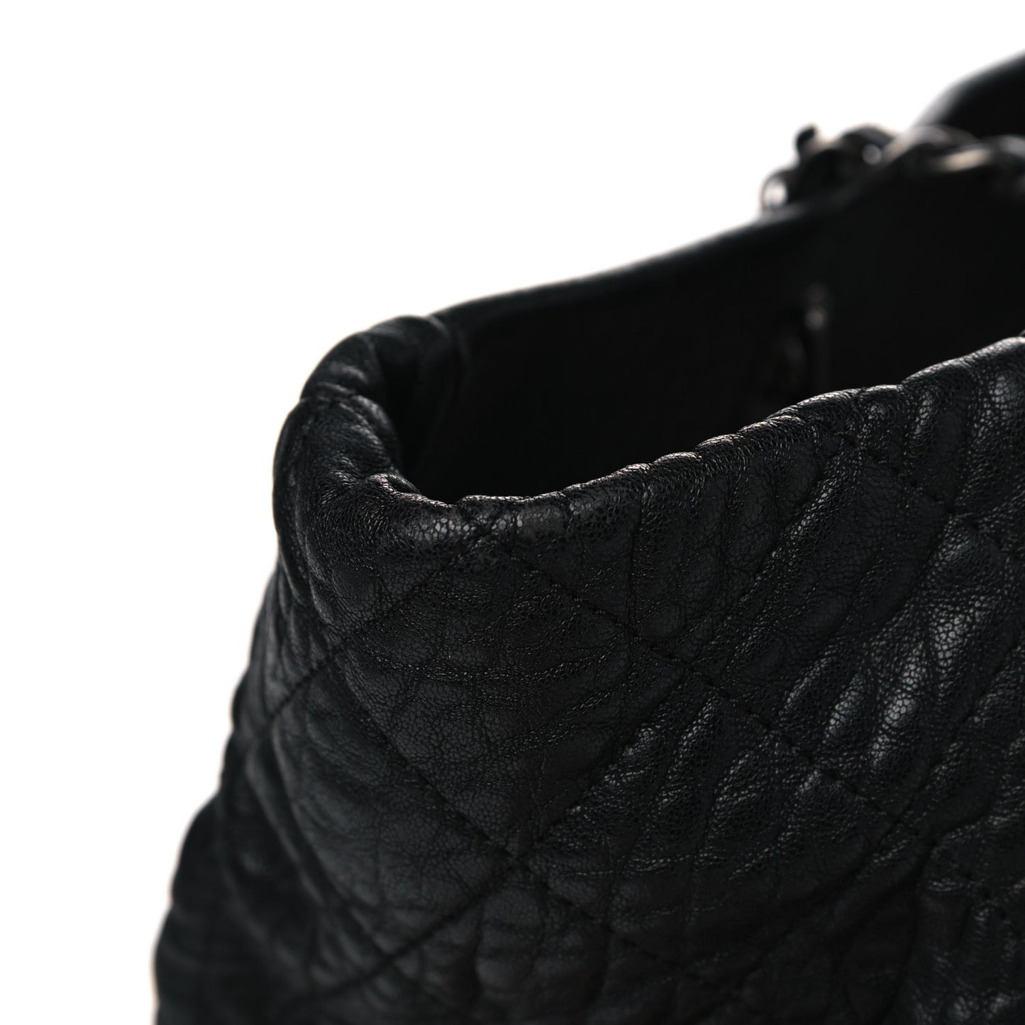 Crumpled Lambskin Quilted Large Tote Black