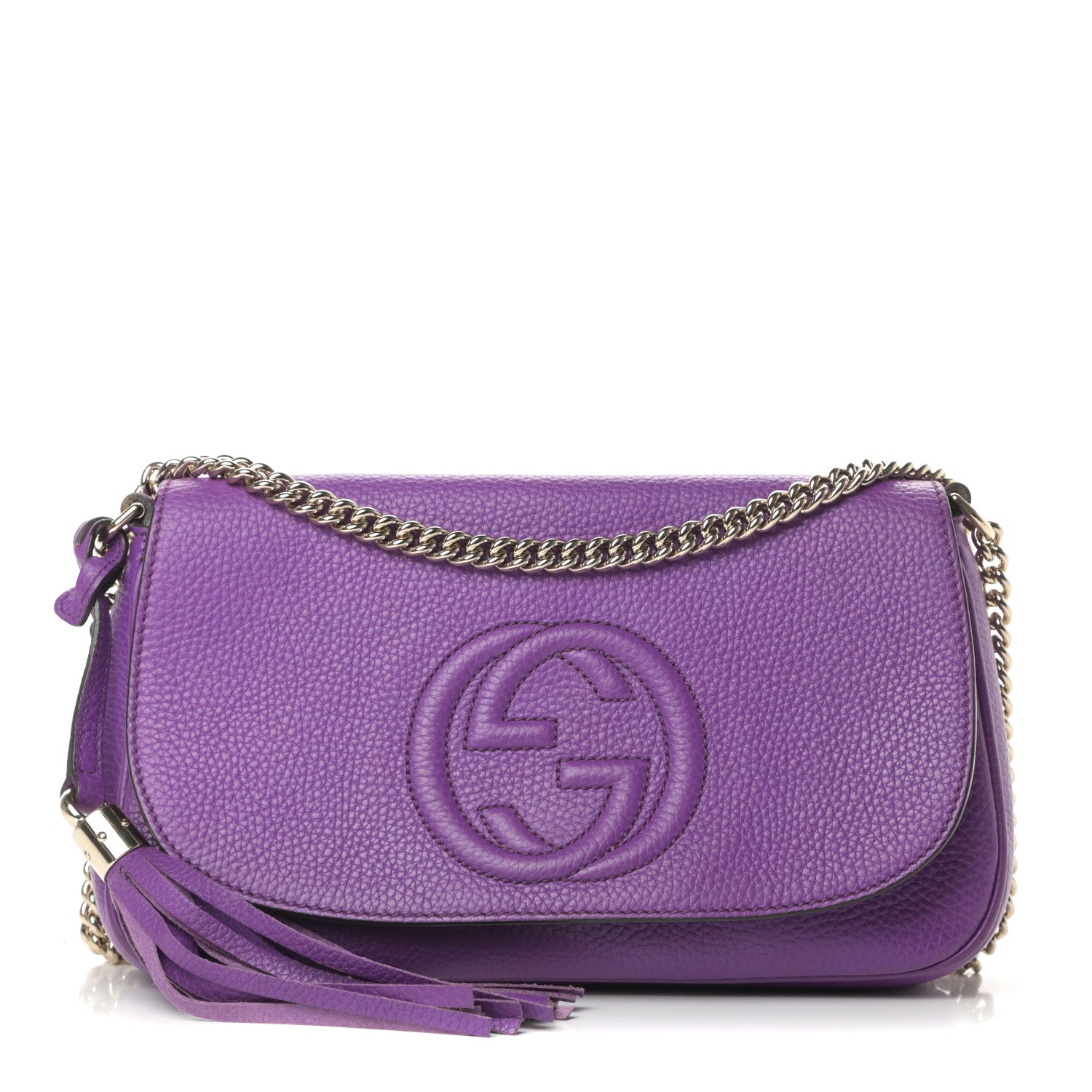 Gucci Pebbled Calfskin Medium Soho Flap Crossbody Shine Purple 1 of 11