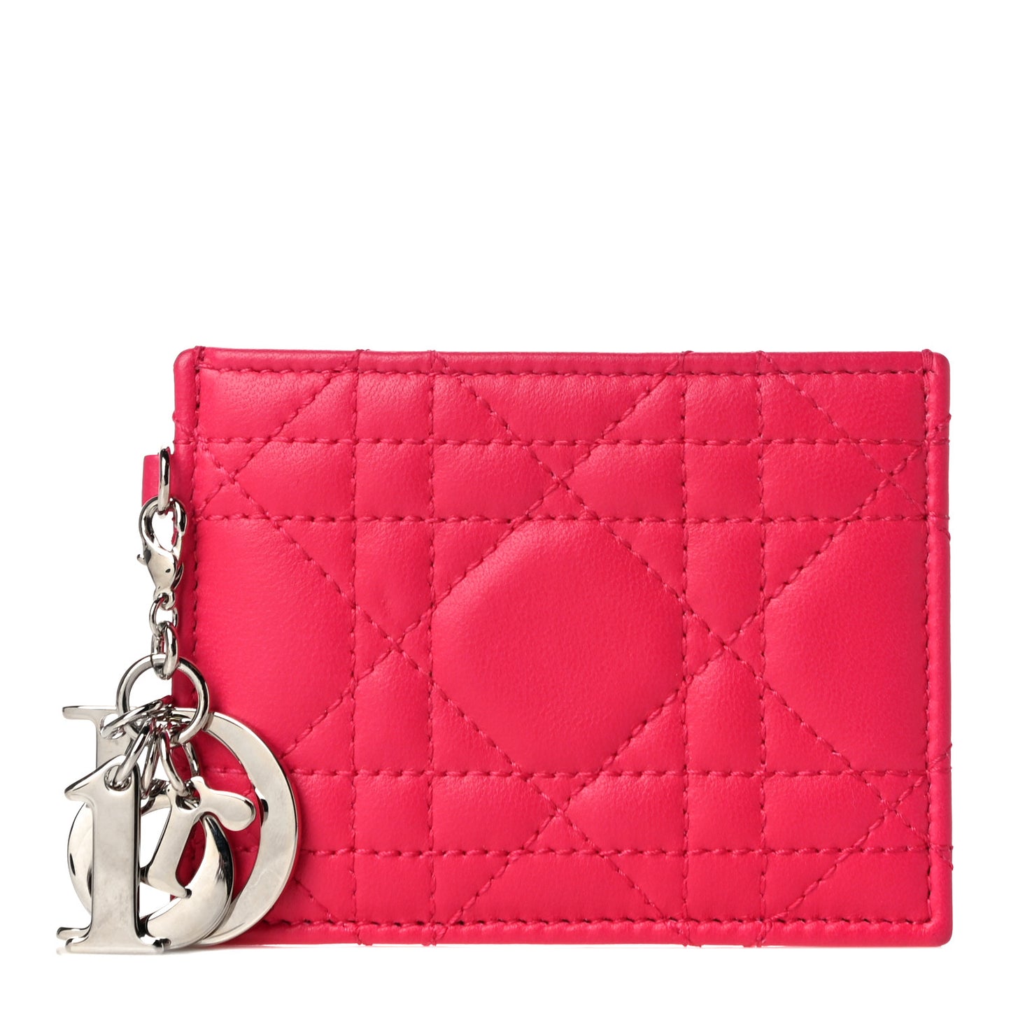 Lambskin Cannage Lady Dior Card Holder Fuchsia