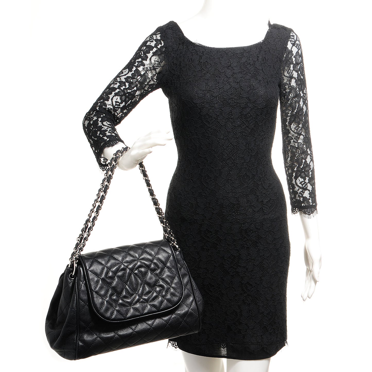 Caviar Quilted Timeless Accordion Flap Black