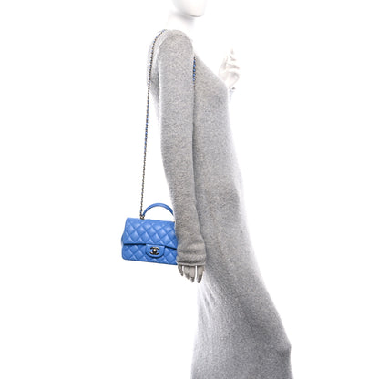 Chanel Lambskin Quilted Mini Top Handle Rectangular Flap Blue 2 of 10