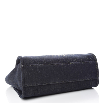 Chanel Lurex Canvas Small Deauville Tote Navy Blue Gold 4 of 10