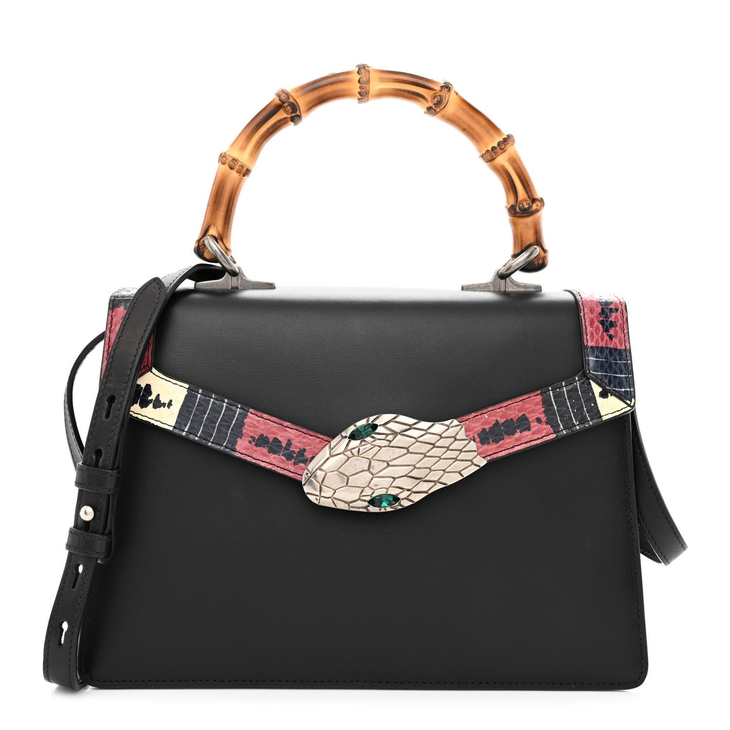 Calfskin Snakeskin Small Lilith Top Handle Bag Black