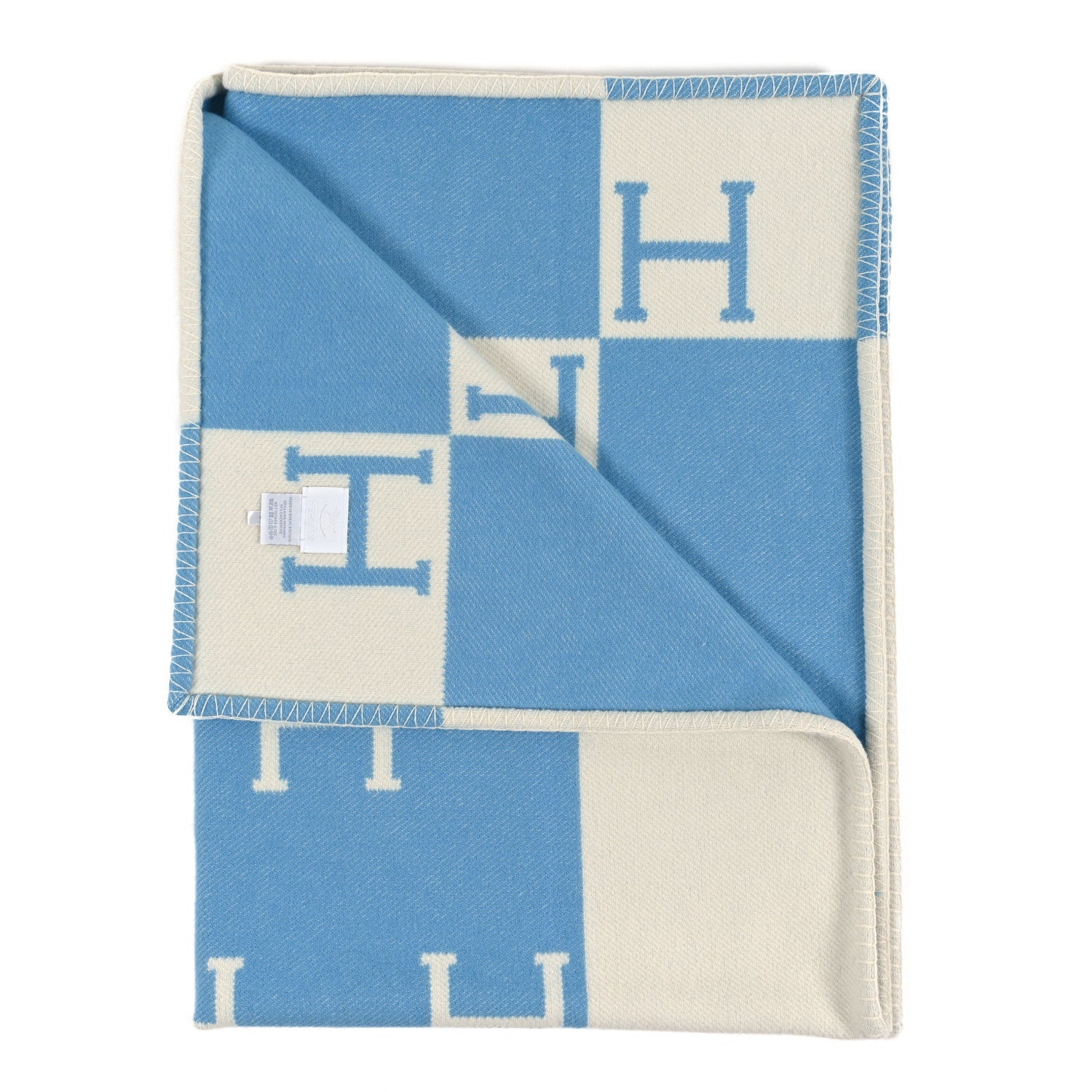 Hermes Wool Cashmere Avalon Baby Blanket Bleu Genievre White 2 of 3