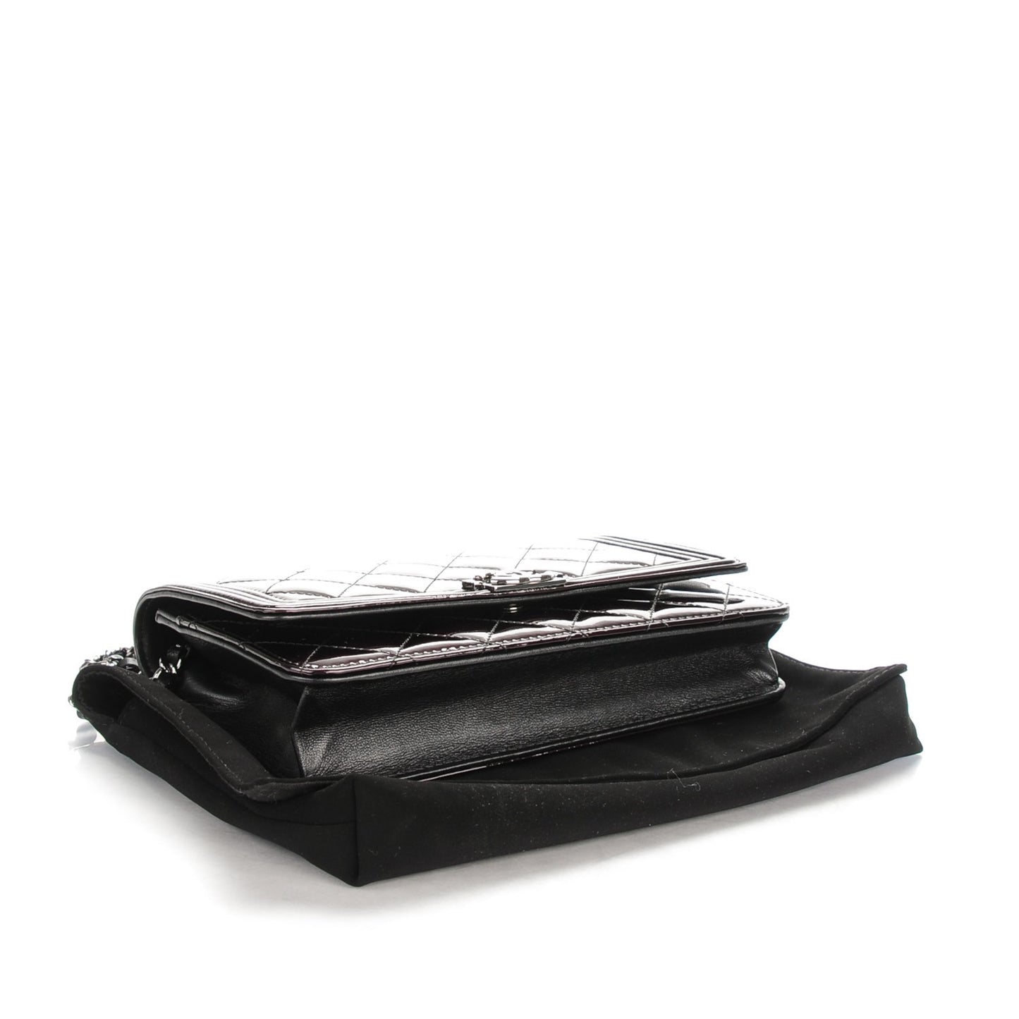 Patent Calfskin Quilted Boy Wallet On Chain WOC Burgundy Black