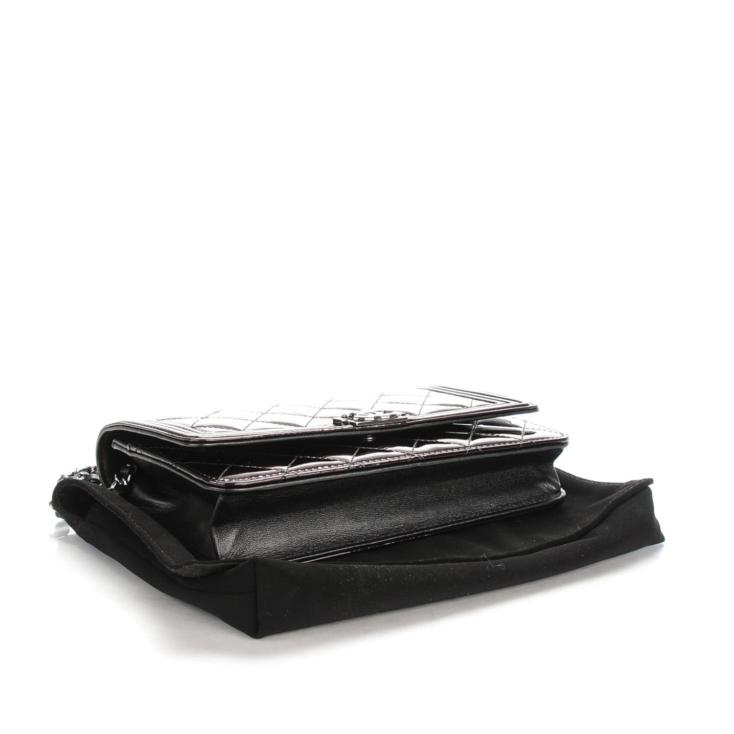 Chanel Patent Calfskin Quilted Boy Wallet On Chain WOC Burgundy Black 4 of 8