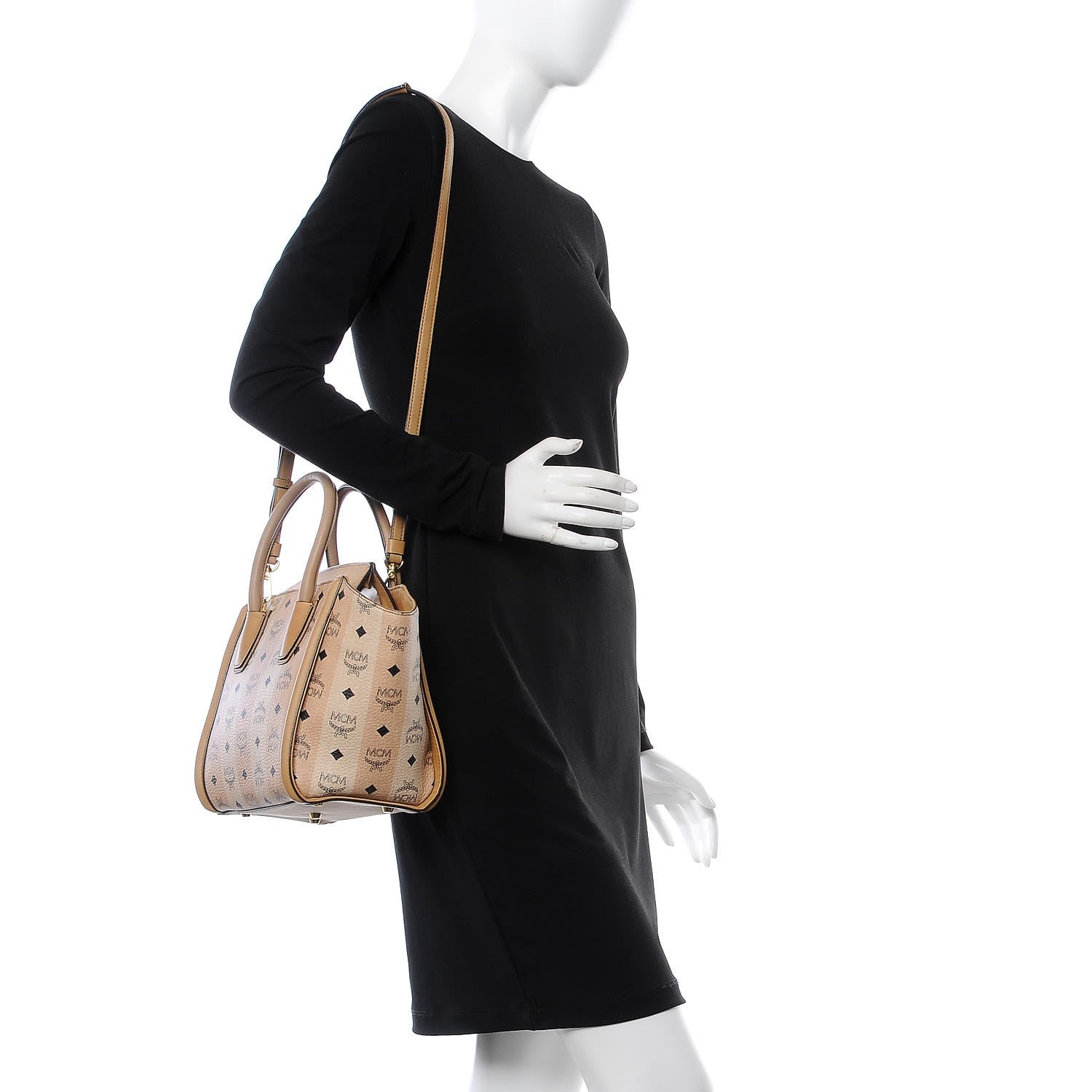 MCM Striped Visetos Satchel Beige 2 of 11