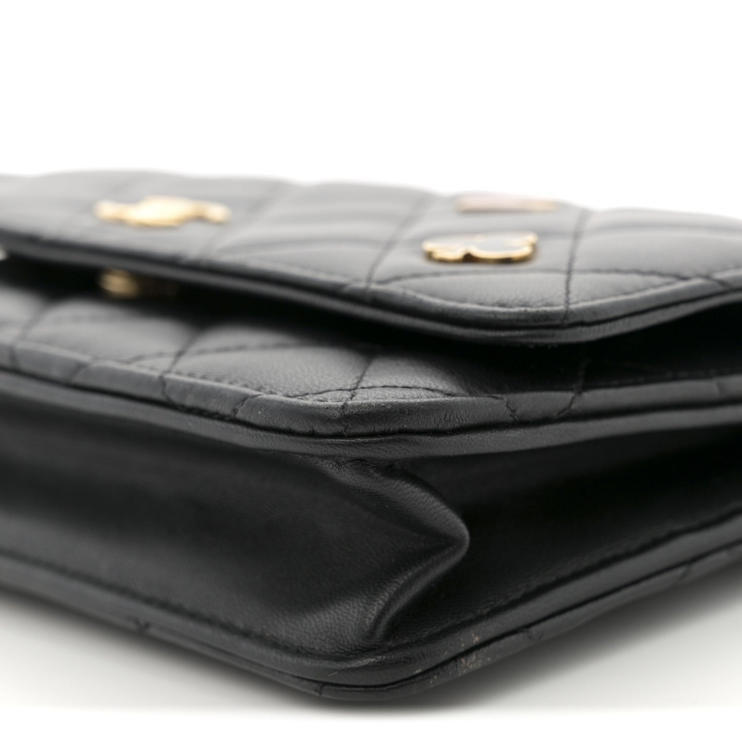 Lambskin Quilted Enamel Coco Casino Wallet On Chain WOC Black