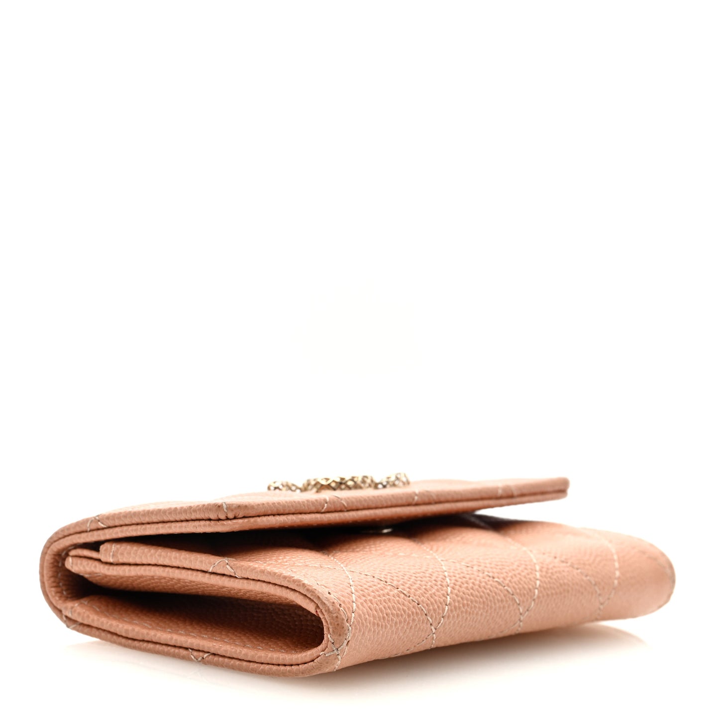 Caviar Metal Perforated Quilted CC Flap Card Holder Beige