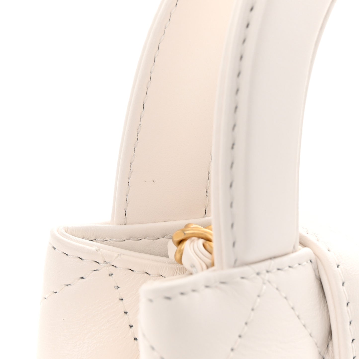 Shiny Aged Calfskin Quilted Nano Kelly Shopper White