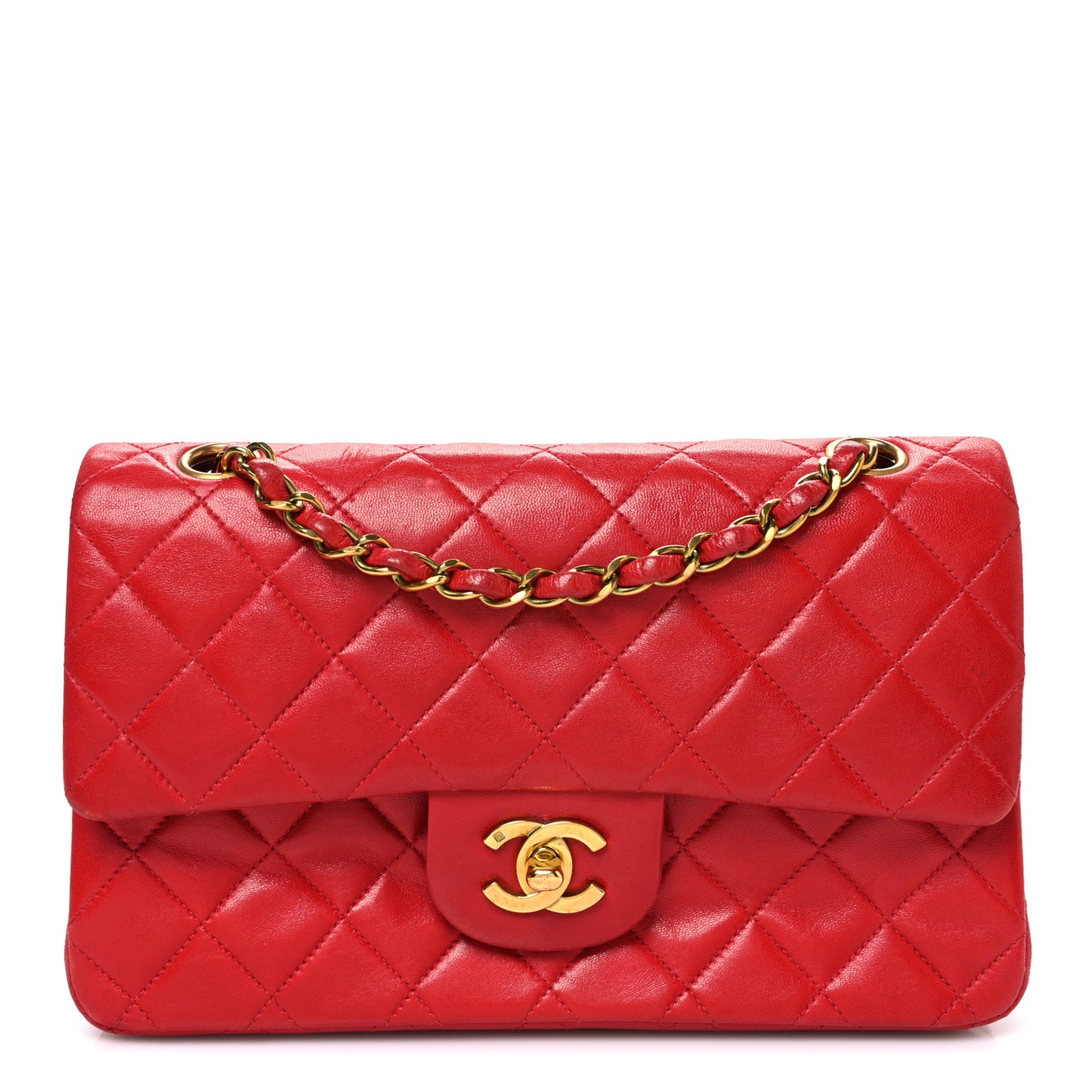 Lambskin Quilted Small Double Flap Red