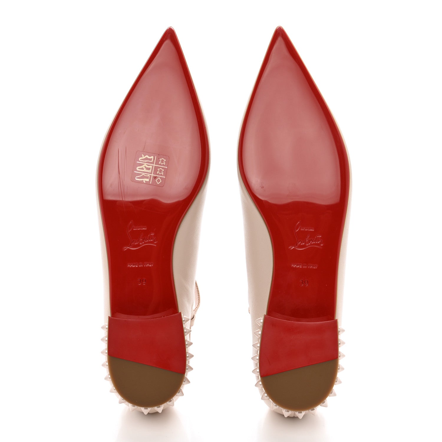 Christian Louboutin Calfskin Conclusive Spike Ankle Strap Ballerina Flats 39 Leche 5 of 8