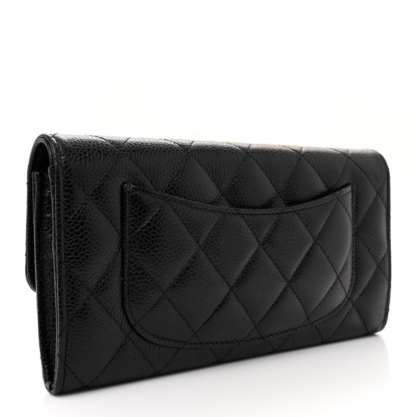 Caviar Quilted Large Gusset Flap Wallet Black