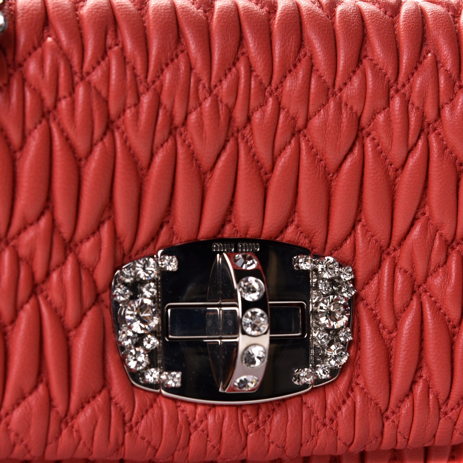 Miu Miu Nappa Matelasse Crystal Flap Clutch Lacca 8 of 9