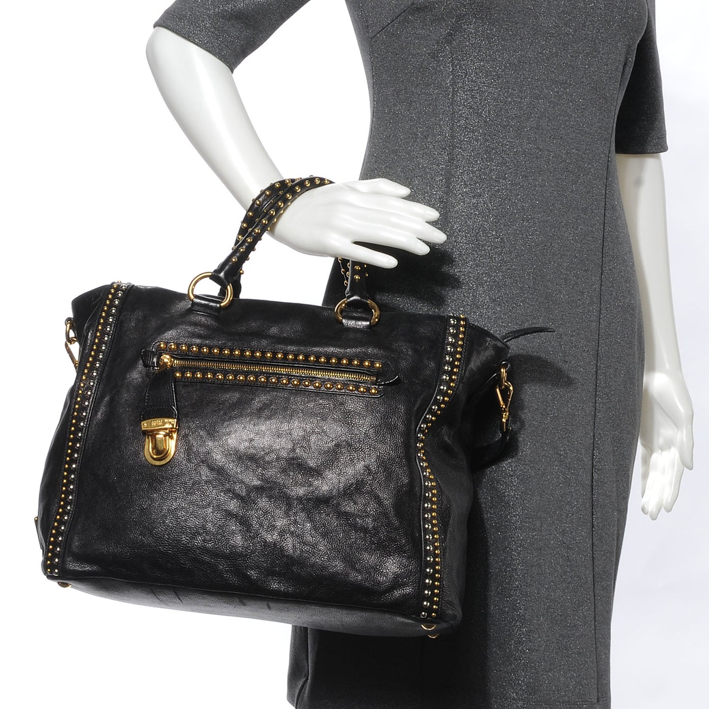 Glace Calf Studded Tote Nero Black