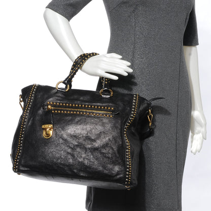 Prada Glace Calf Studded Tote Nero Black 2 of 8