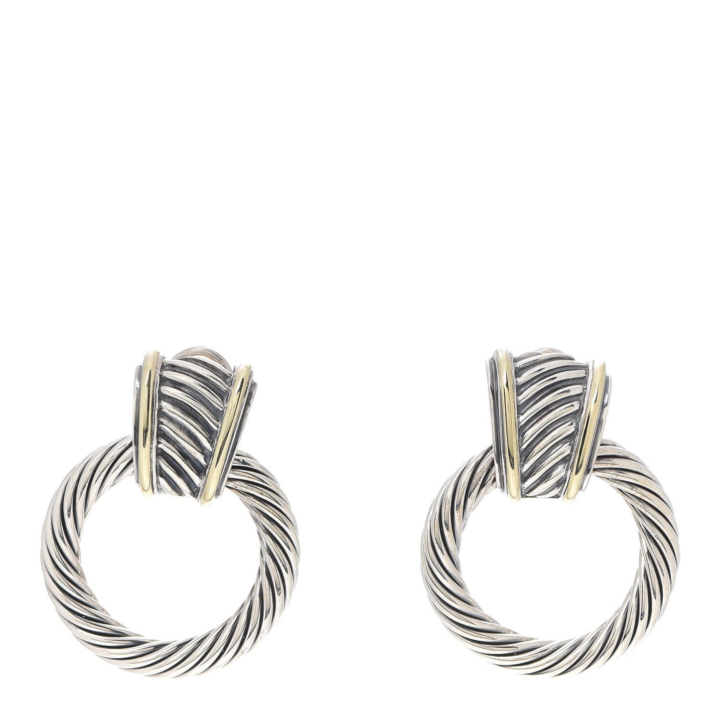 Sterling Silver 14K Yellow Gold Door Knocker Cable Earrings