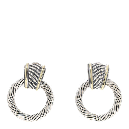 David Yurman Sterling Silver 14K Yellow Gold Door Knocker Cable Earrings 1 of 4