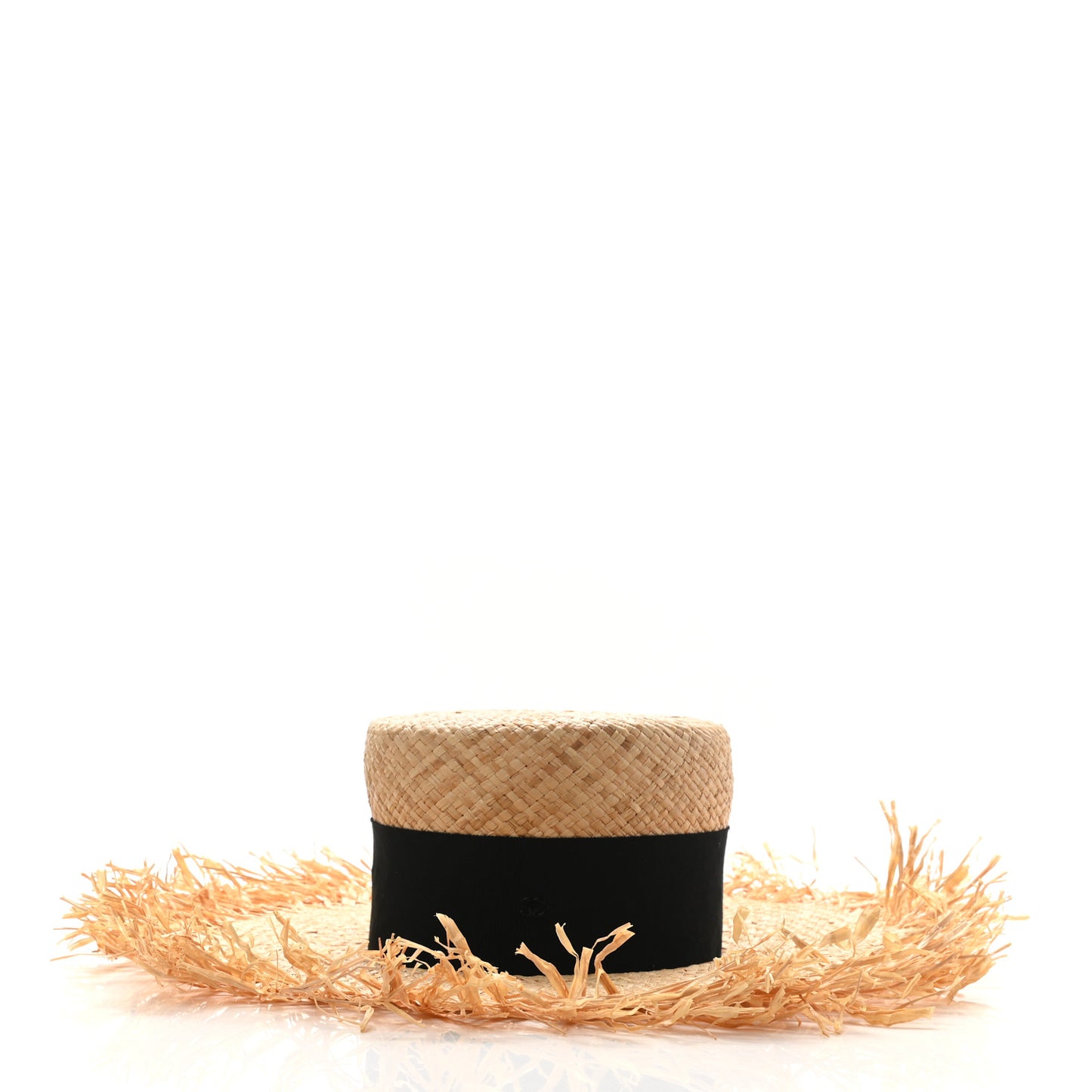 Raffia Wide Brimmed Hat S Beige Black