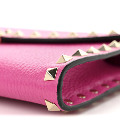 Valentino Garavani Grainy Calfskin Rockstud Flip Lock Wallet With Chain Pink PP 10 of 10