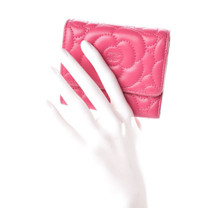 Chanel Lambskin Camellia Embossed Compact Wallet Fuchsia 2 of 10