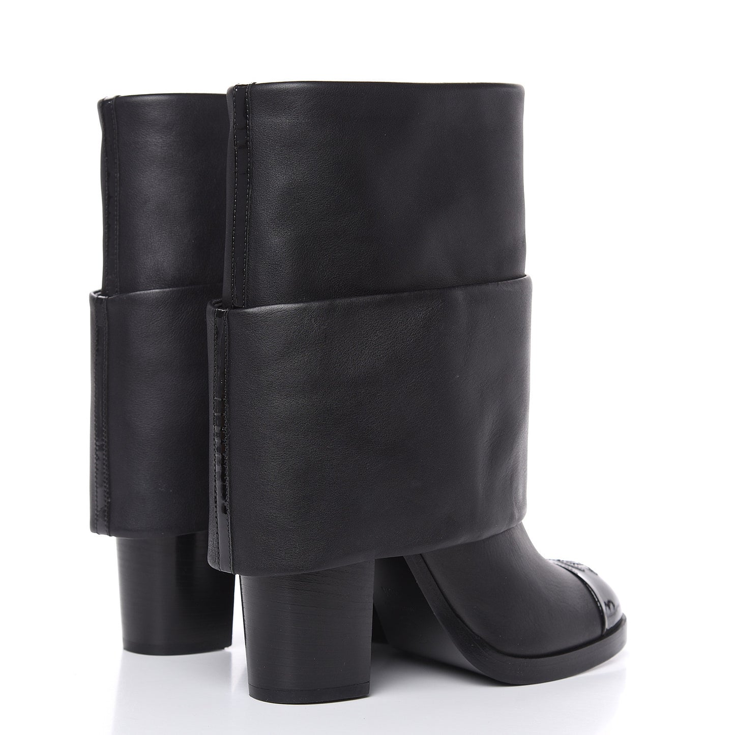 Calfskin CC Cap Toe Fold Over Boots 38.5 Black