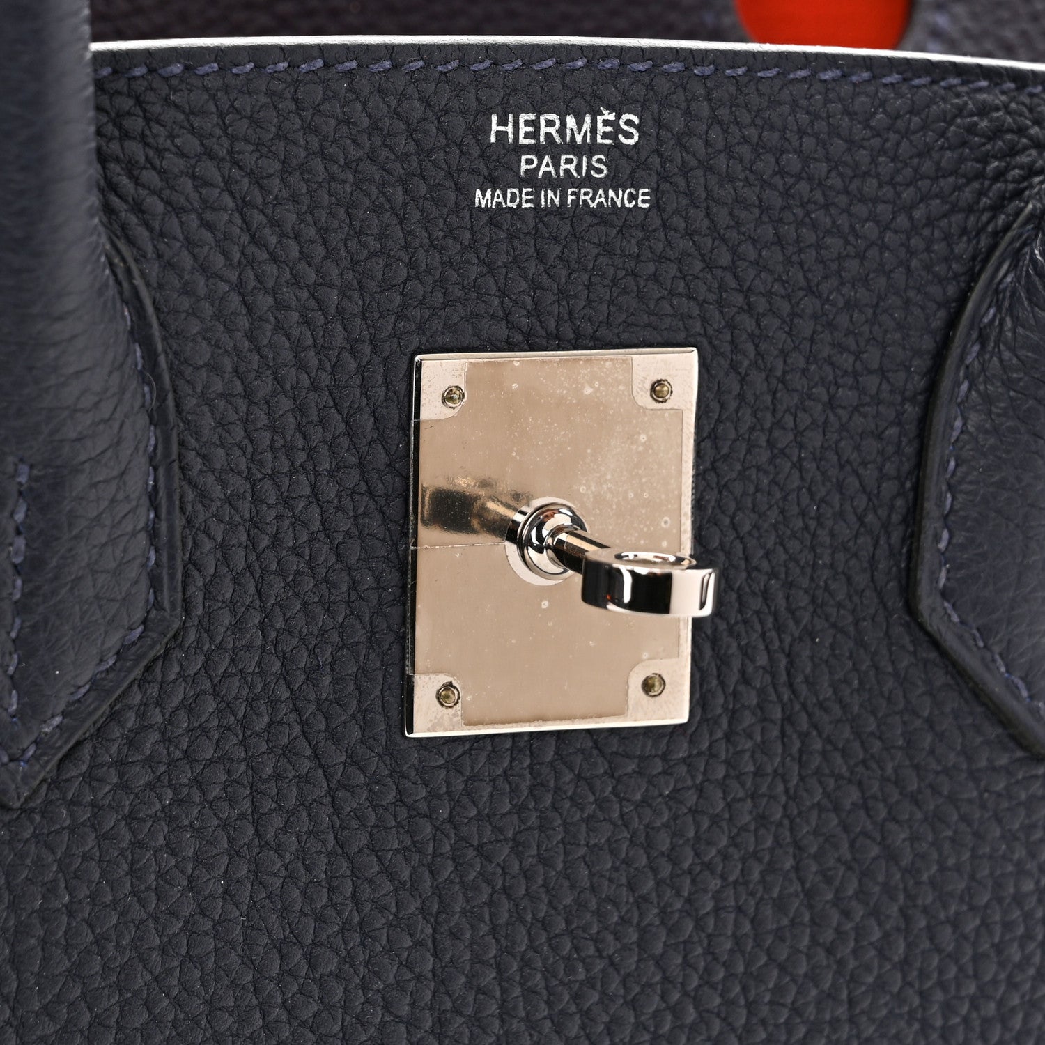 Hermes Togo Birkin Verso 30 Bleu Nuit Orange Poppy 6 of 13