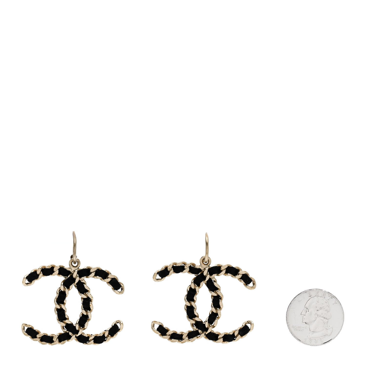Chanel Satin CC Chain Earrings Light Gold Black 2 of 4