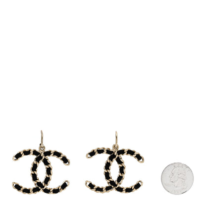 Chanel Satin CC Chain Earrings Light Gold Black 2 of 4