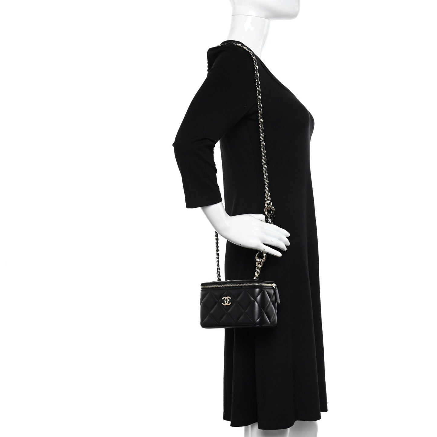 Lambskin Resin Elegant Chain Small Vanity Case Black