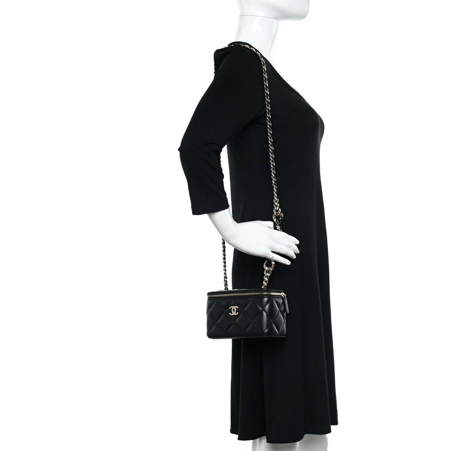 Chanel Lambskin Resin Elegant Chain Small Vanity Case Black 2 of 11