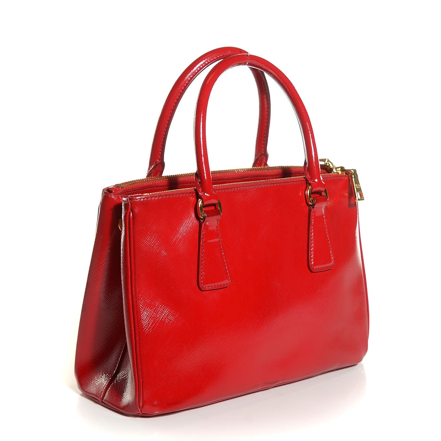 Prada Saffiano Vernice Mini Double Zip Tote Rosso 3 of 9