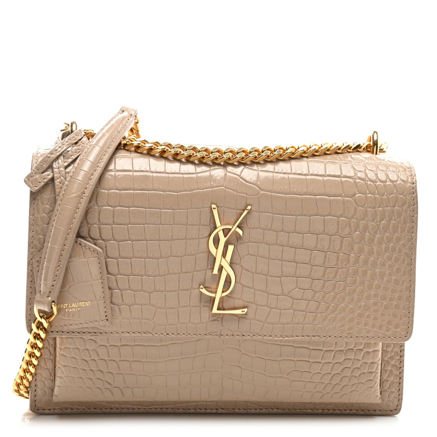 Calfskin Crocodile Embossed Medium Monogram Sunset Dark Beige