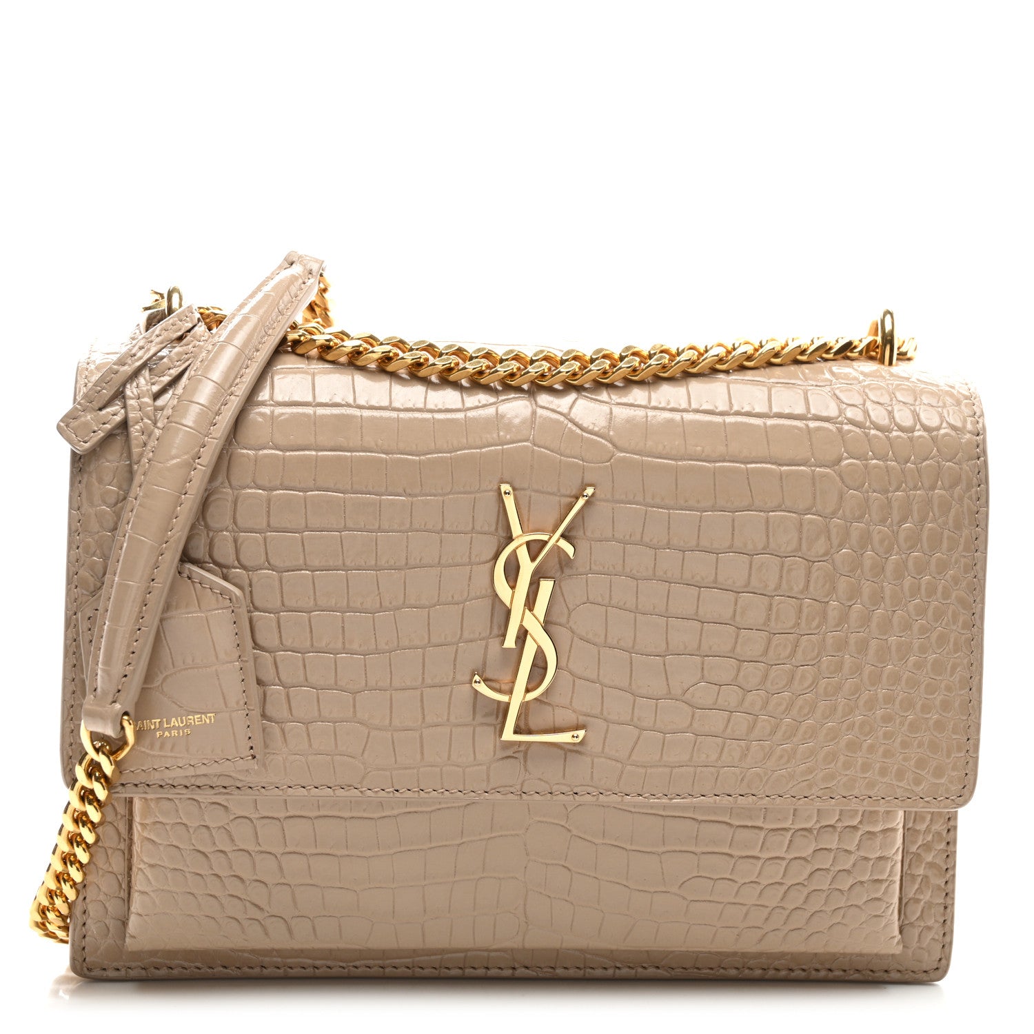 Saint Laurent Calfskin Crocodile Embossed Medium Monogram Sunset Dark Beige 1 of 9