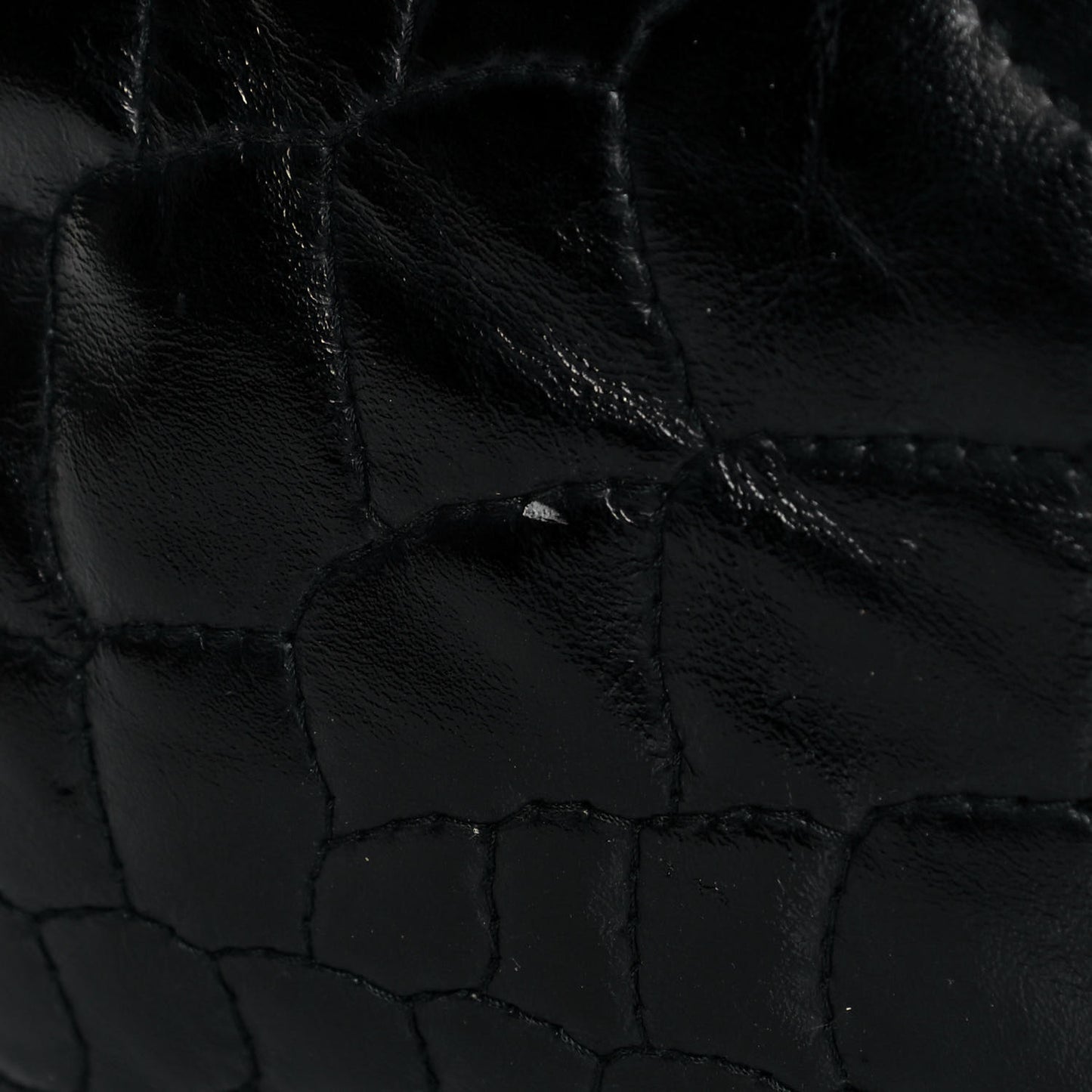 Glazed Calfskin Crocodile Embossed Tribute Tote Black