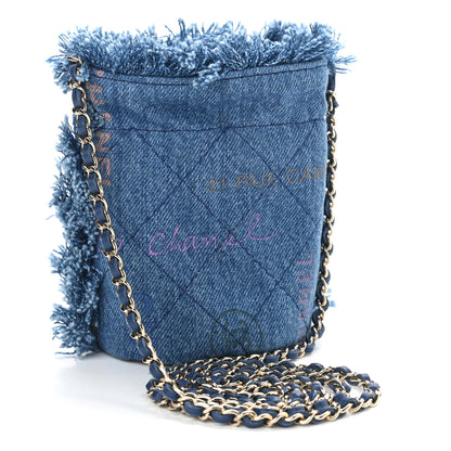 Chanel Denim Quilted Mood Mini Bucket With Chain Blue Multicolor 3 of 11