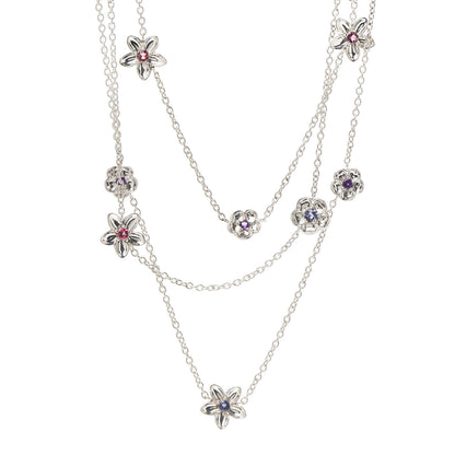 Tiffany Sterling Silver Amethyst Iolite Pink Tourmaline Multi Chain Flower Necklace 1 of 5
