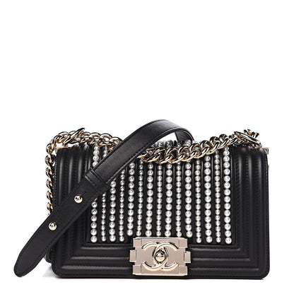 Chanel Calfskin Pearl Small Boy Flap Black 1 of 9
