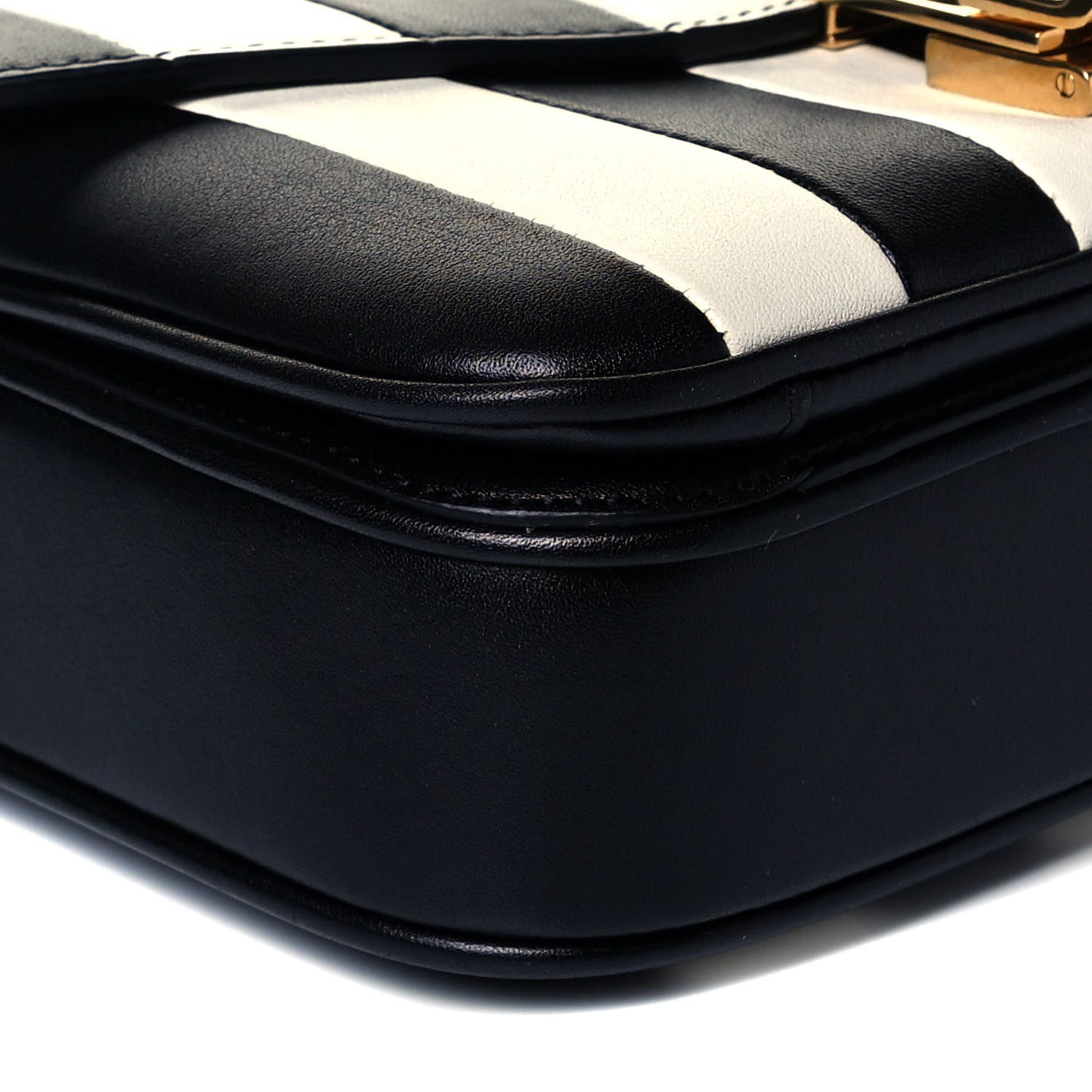 Shiny Calfskin Stripes Small C Bag Black