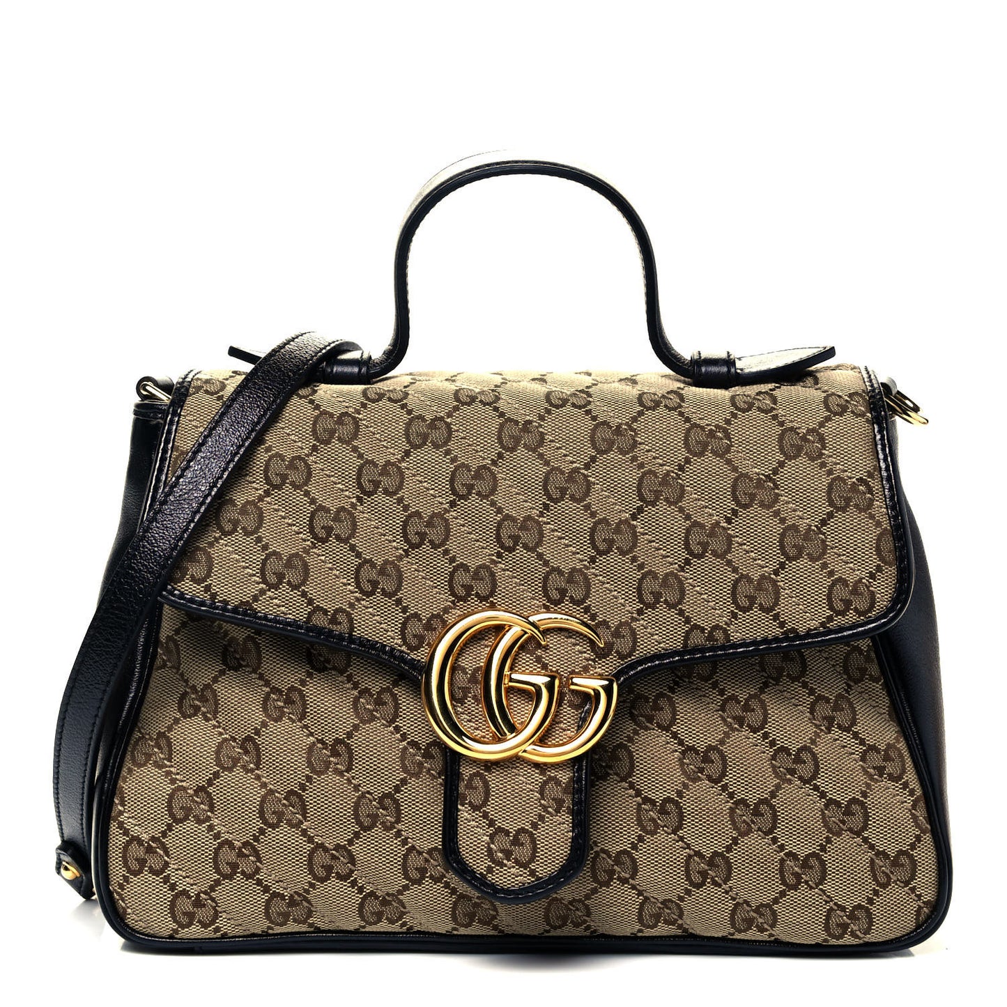 Monogram Azalea Calfskin Matelasse Diagonal Small GG Marmont Top Handle Shoulder Bag Beige Ebony Black