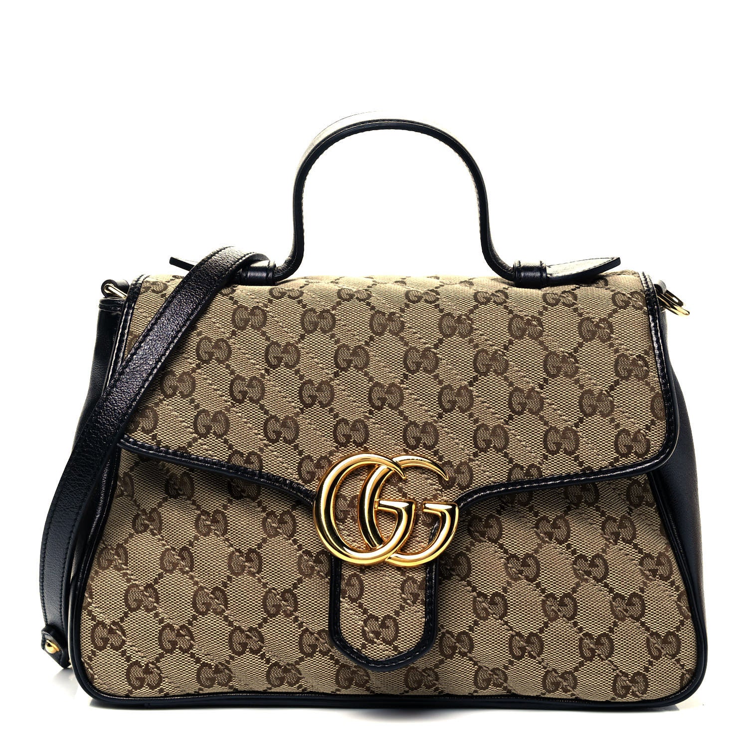 Gucci Monogram Azalea Calfskin Matelasse Diagonal Small GG Marmont Top Handle Shoulder Bag Beige Ebony Black 1 of 11
