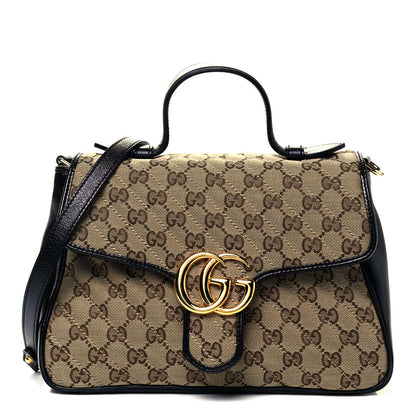 Gucci Monogram Azalea Calfskin Matelasse Diagonal Small GG Marmont Top Handle Shoulder Bag Beige Ebony Black 1 of 11